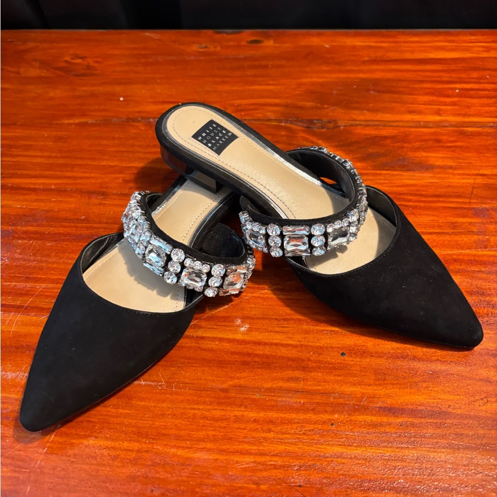White House Black Market Black Flats with Gem Accents - Picture 3 of 6